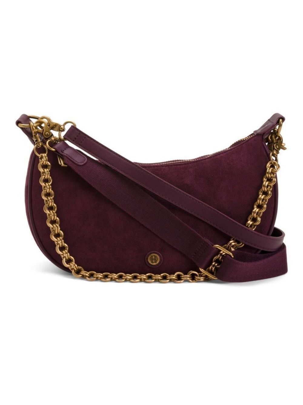 HOH 1960 Chocolate Valerie Faux Suede Double Zip Chain Detail Shoulder Bag